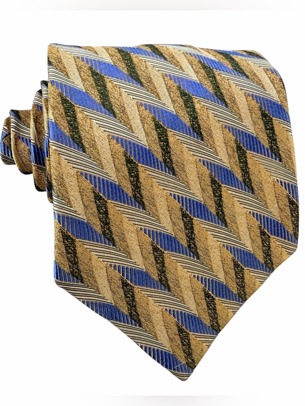 Robert Talbott Best of Class Necktie Tie 100% Silk Gold Blue 4” Wide Made in USA